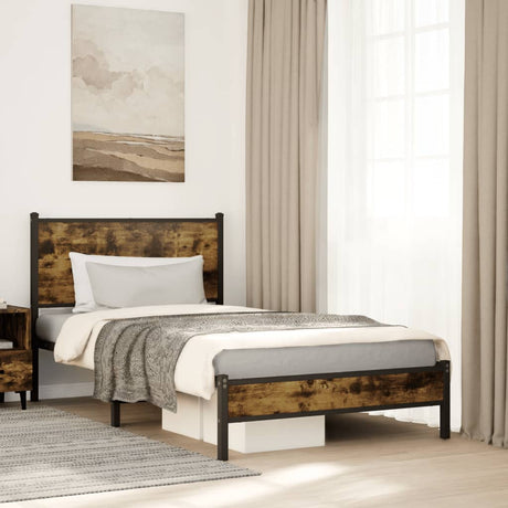 Vidaxl bedframe zonder matras metaal gerookt eikenkleurig 107x203 cm