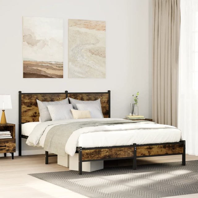 Vidaxl bedframe zonder matras metaal gerookt eikenkleurig 140x190 cm
