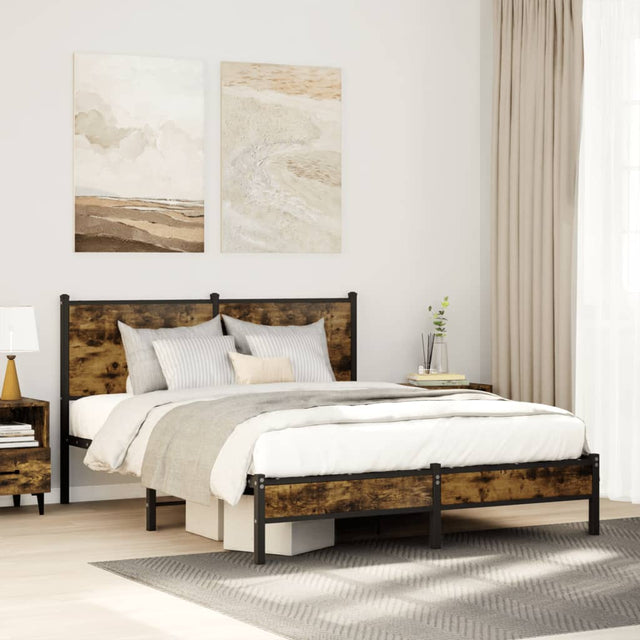 Vidaxl bedframe zonder matras metaal gerookt eikenkleurig 140x200 cm