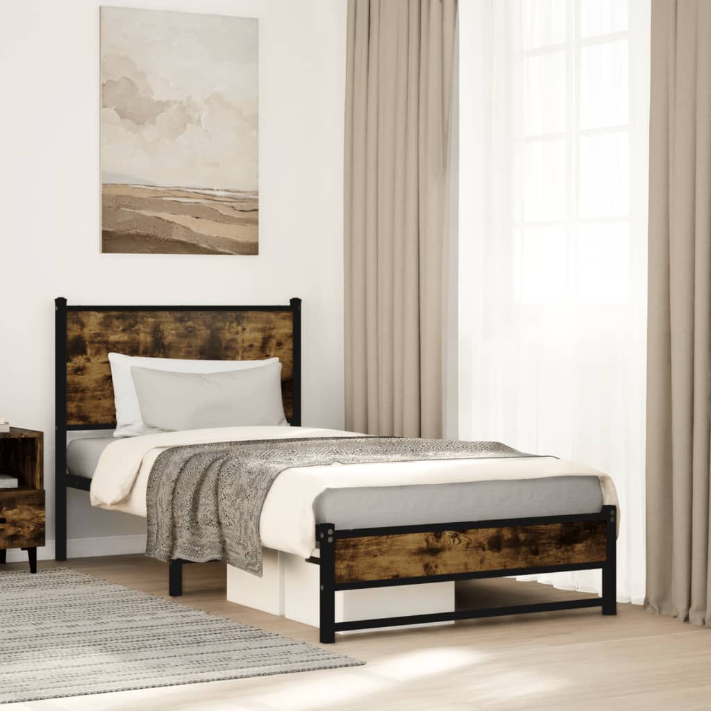 Vidaxl bedframe zonder matras metaal gerookt eikenkleurig 90x200 cm