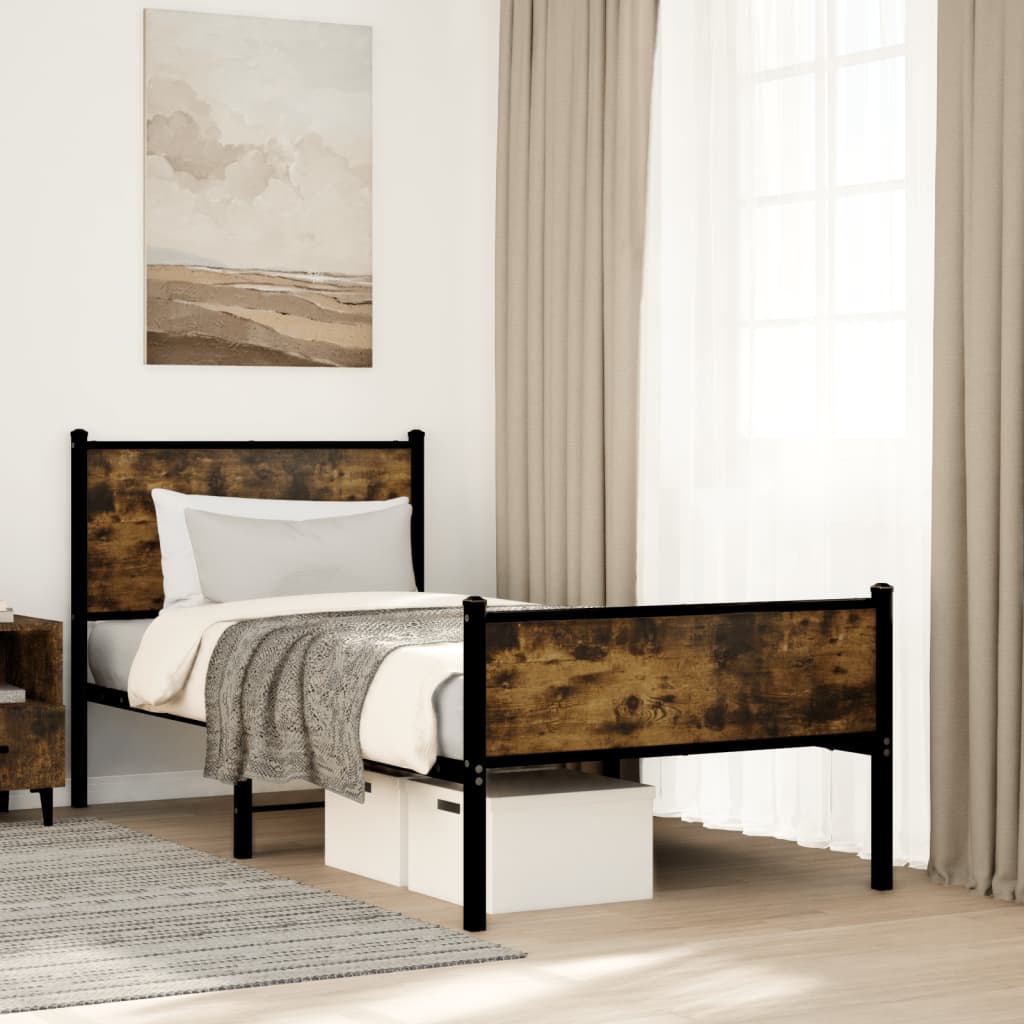 Vidaxl bedframe zonder matras metaal gerookt eikenkleurig 80x200 cm
