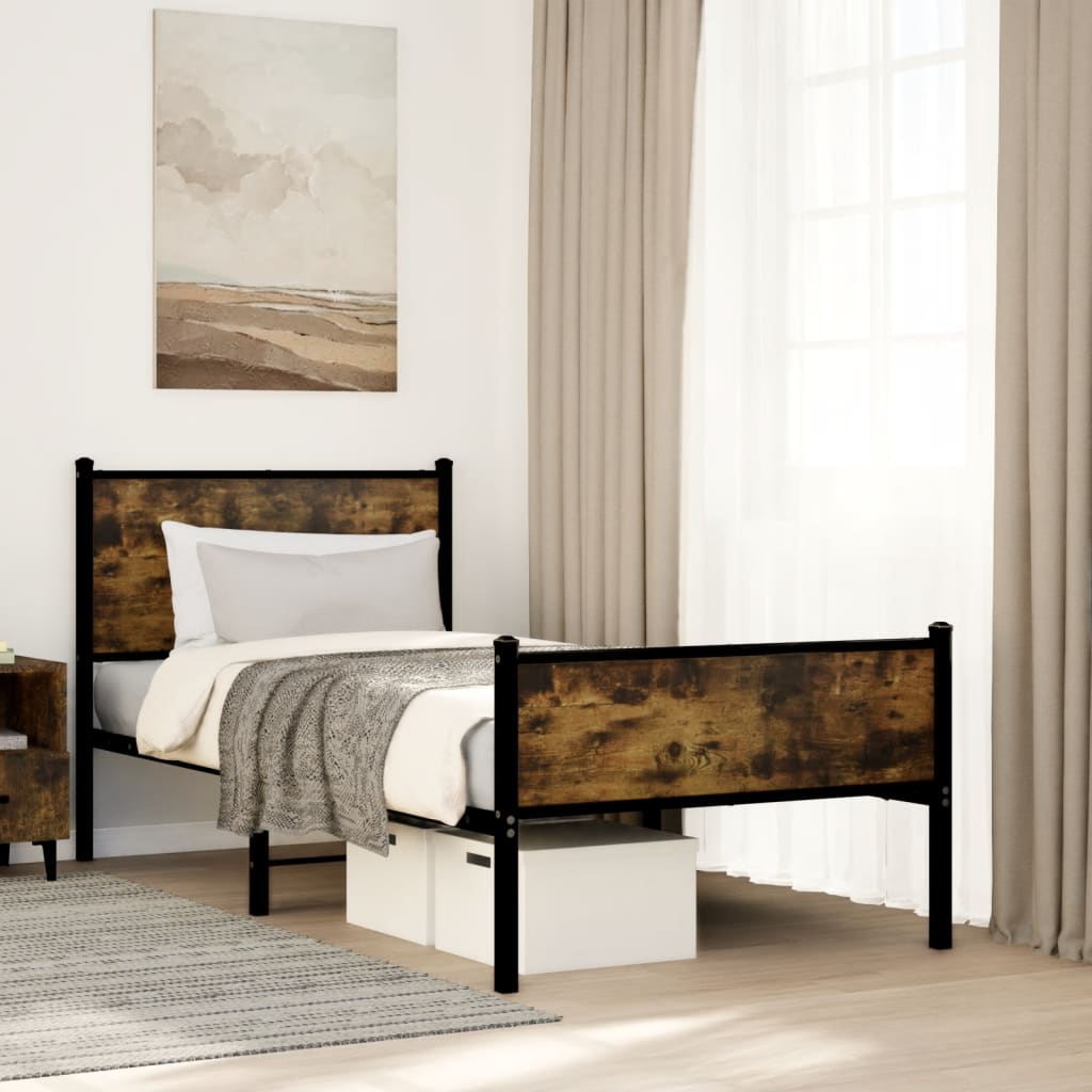 Vidaxl bedframe zonder matras metaal gerookt eikenkleurig 90x200 cm