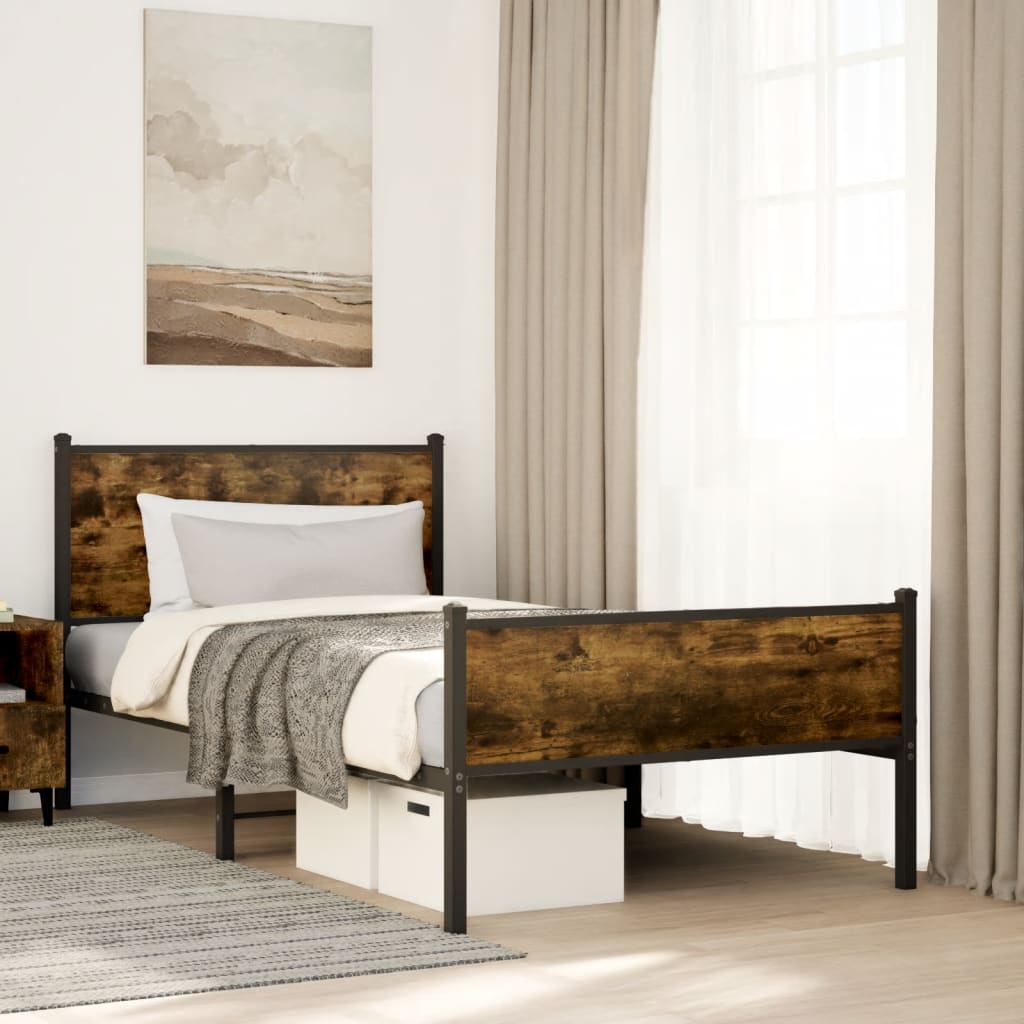 Vidaxl bedframe zonder matras metaal gerookt eikenkleurig 100x190 cm