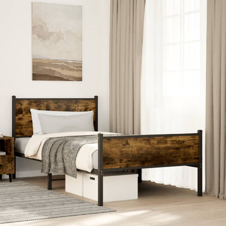 Vidaxl bedframe zonder matras metaal gerookt eikenkleurig 100x200 cm