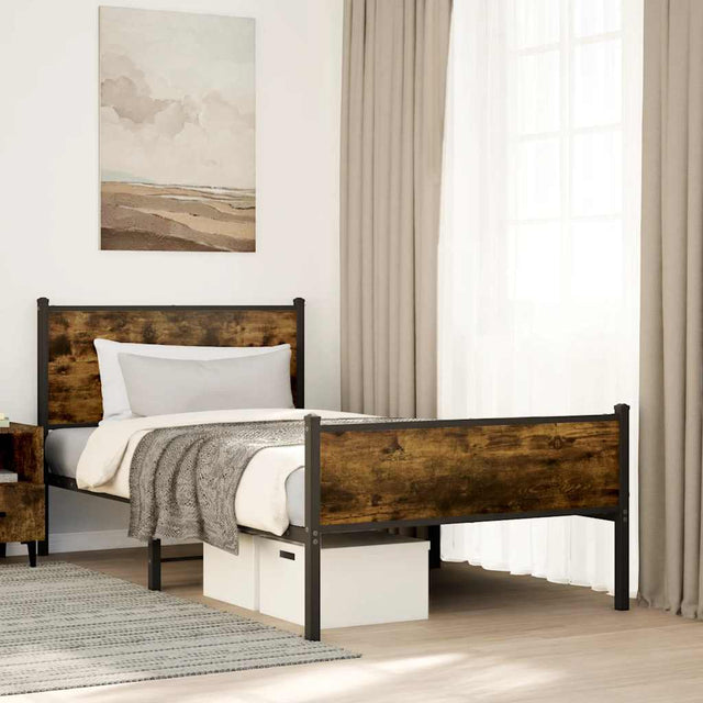 Vidaxl bedframe zonder matras metaal gerookt eikenkleurig 107x203 cm