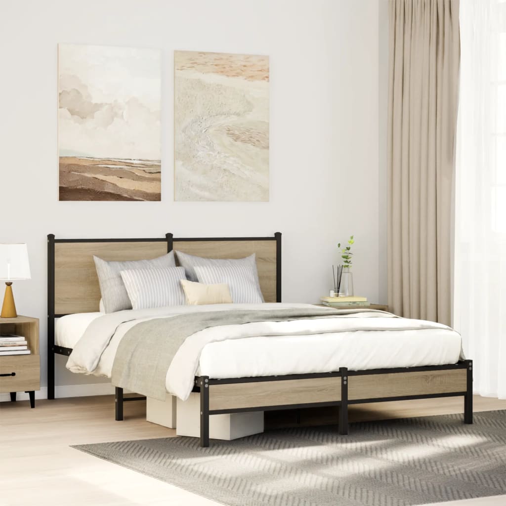 Vidaxl bedframe zonder matras metaal sonoma eikenkleurig 137x190 cm