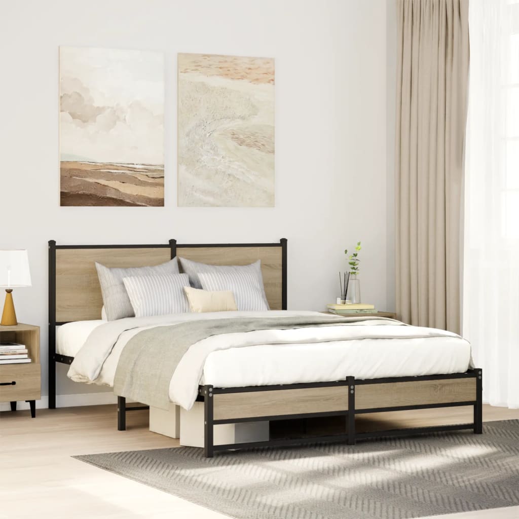 Vidaxl bedframe zonder matras metaal sonoma eikenkleurig 140x190 cm