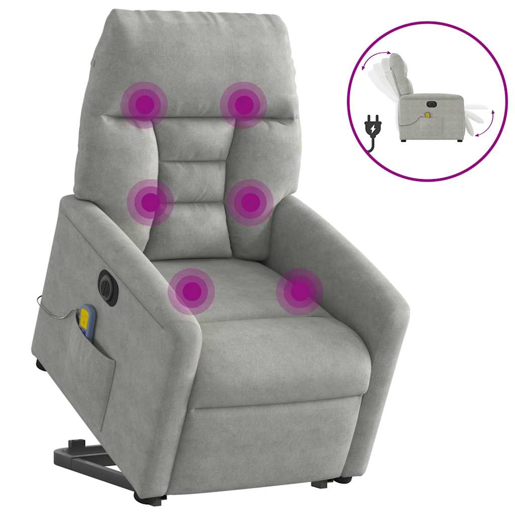 Vidaxl sta-op-massagestoel elektrisch microvezelstof lichtgrijs