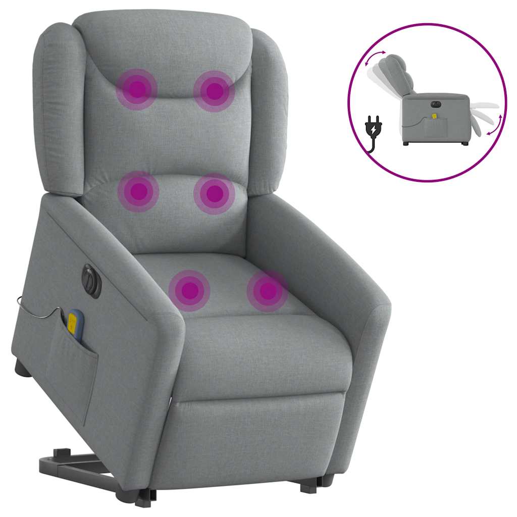 Vidaxl sta-op-massagestoel elektrisch verstelbaar stof lichtgrijs