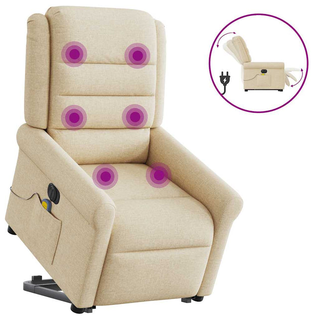 Vidaxl sta-op-massagestoel elektrisch verstelbaar stof crèmekleurig