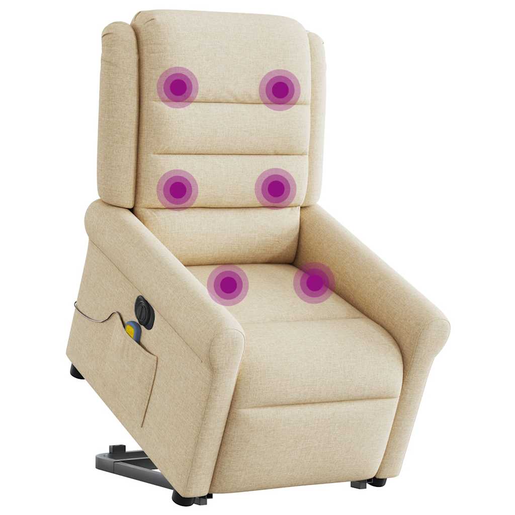 Vidaxl sta-op-massagestoel elektrisch verstelbaar stof crèmekleurig