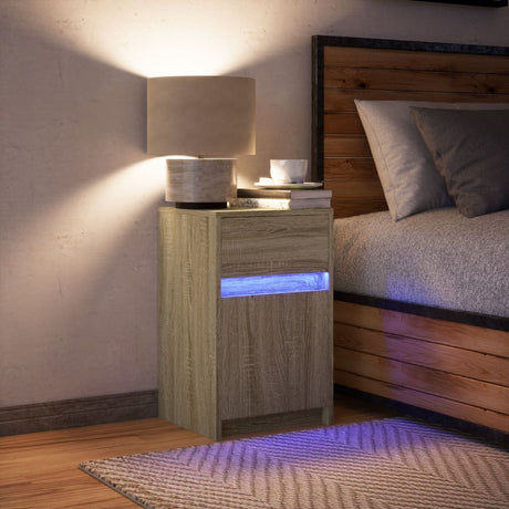 Vidaxl nachtkastje met led-verlichting bewerkt hout sonoma eikenkleur