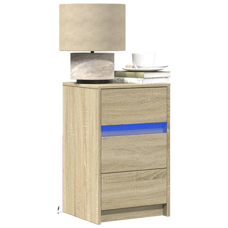 Vidaxl nachtkastje met led-verlichting bewerkt hout sonoma eikenkleur