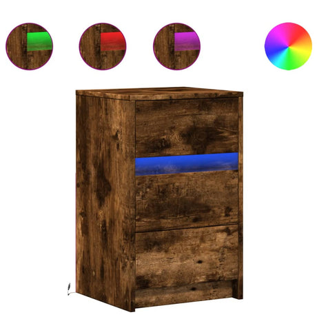 Vidaxl nachtkastje met led-verlichting bewerkt hout gerookt eikenkleur