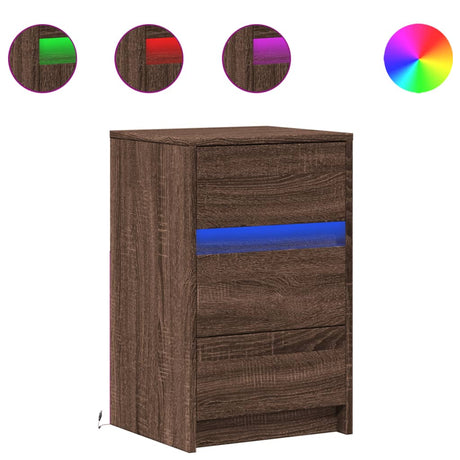 Vidaxl nachtkastje met led-verlichting bewerkt hout bruin eikenkleur