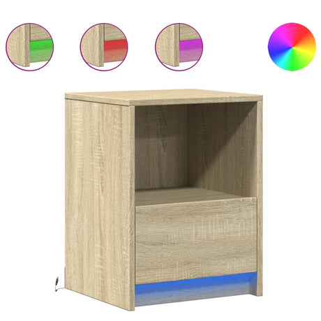 Vidaxl nachtkastje met led-verlichting bewerkt hout sonoma eikenkleur