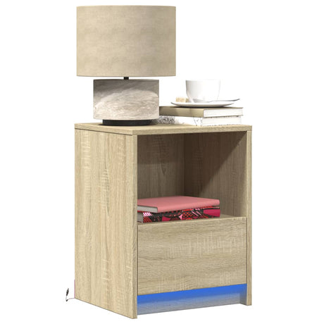 Vidaxl nachtkastje met led-verlichting bewerkt hout sonoma eikenkleur