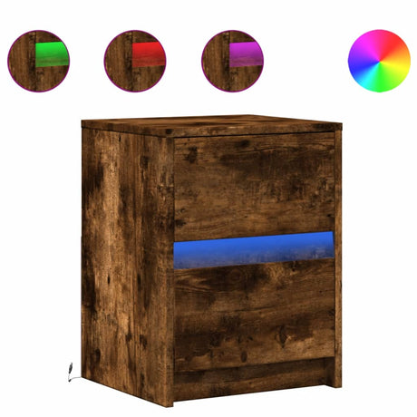 Vidaxl nachtkastje met led-verlichting bewerkt hout gerookt eikenkleur