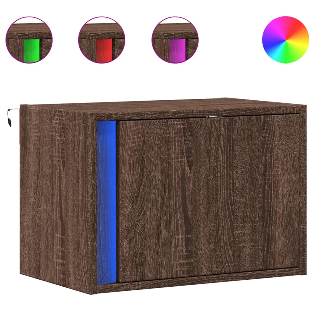 Vidaxl nachtkastje met led's wandgemonteerd bruin eikenkleur