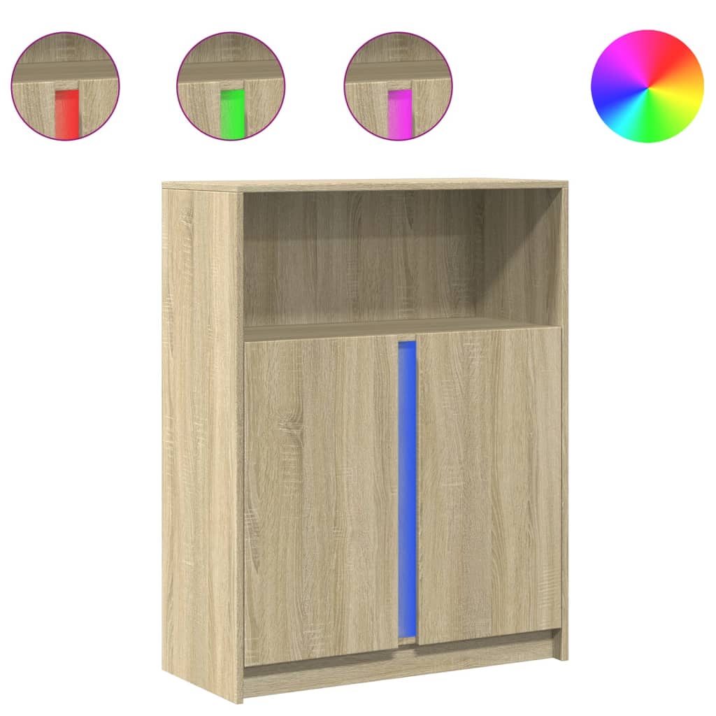 Vidaxl dressoir met led 77x34x100 cm bewerkt hout sonoma eikenkleurig
