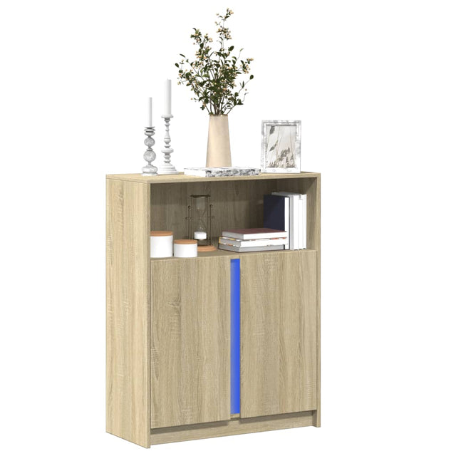 Vidaxl dressoir met led 77x34x100 cm bewerkt hout sonoma eikenkleurig