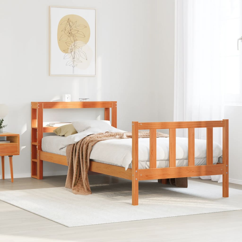 Vidaxl bedframe met hoofdbord massief grenenhout wasbruin 100x200 cm