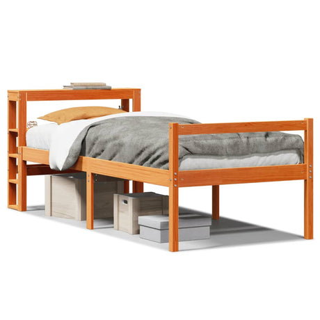 Vidaxl bedframe met hoofdbord massief grenenhout wasbruin 75x190 cm