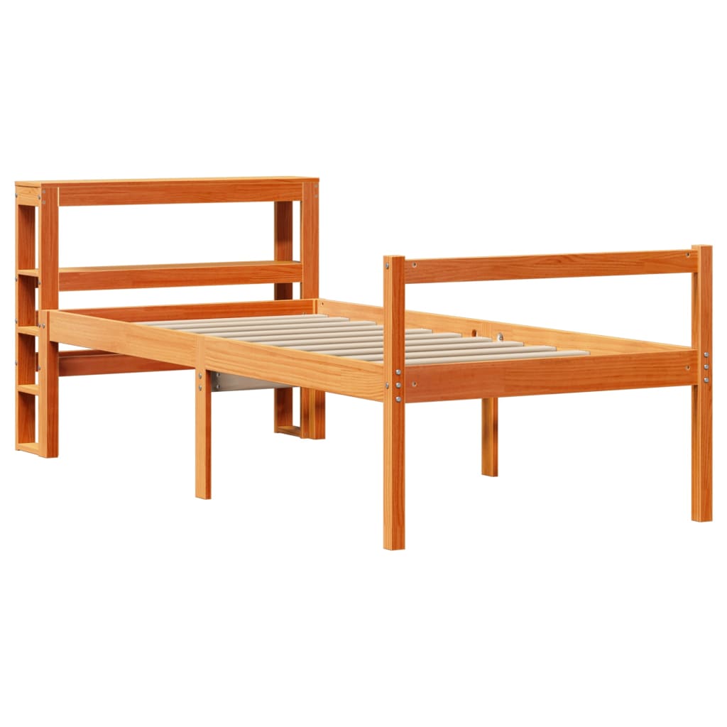Vidaxl bedframe met hoofdbord massief grenenhout wasbruin 75x190 cm