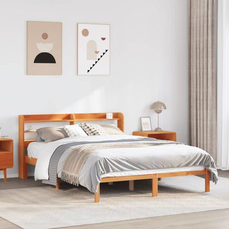 Vidaxl bedframe met hoofdbord massief grenenhout wasbruin 120x200 cm