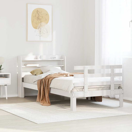 Vidaxl bedframe met hoofdbord massief grenenhout wit 75x190 cm