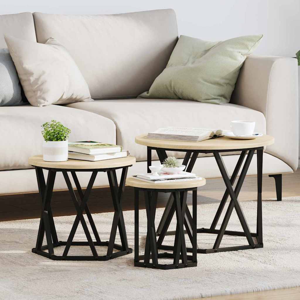 Vidaxl nestbare bijzettafel 3 st sonoma eiken 53 x 53 x 40 cm
