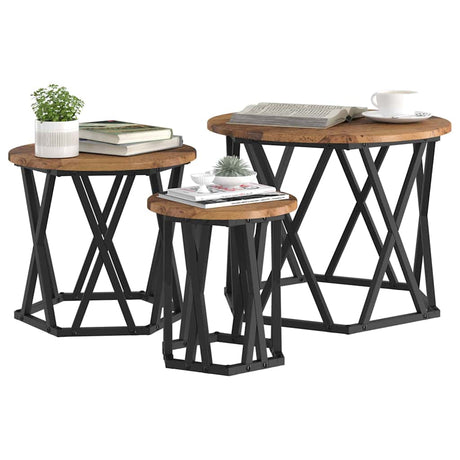 Vidaxl nestbare bijzettafel 3 st oud hout 53 x 53 x 40 cm