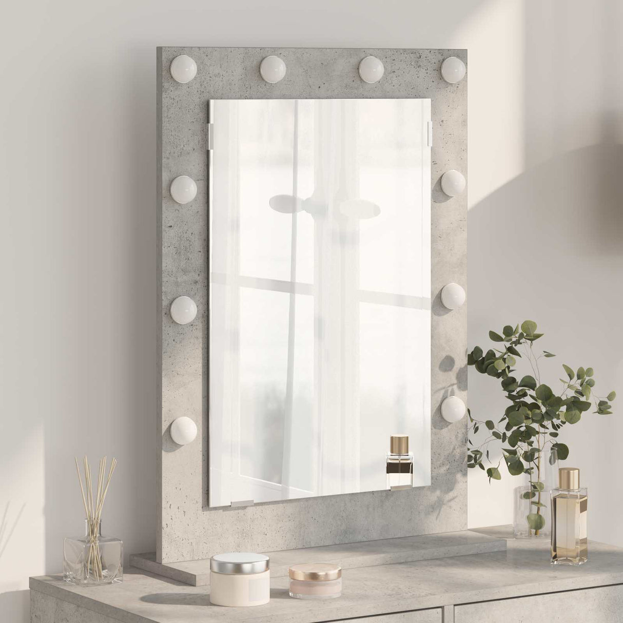 Vidaxl schmink spiegel rechthoekig beton grijs 70 x 50 x 18 cm