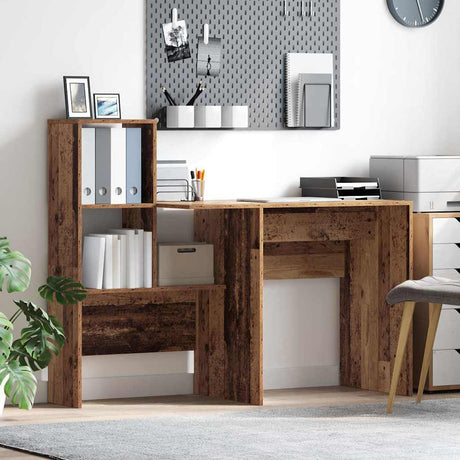 Vidaxl bureau met plank oud hout 131,5 x 50 x 106,5 cm bewerkt hout