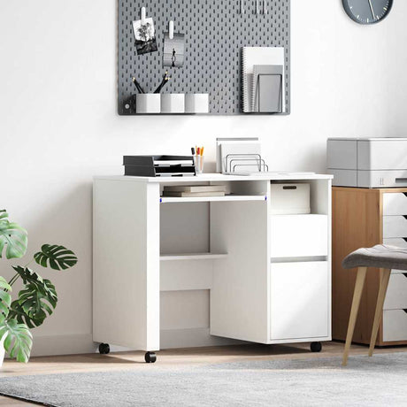 Vidaxl bureau met wielen wit bewerkt hout 91 x 50 x 77 cm