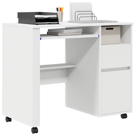 Vidaxl bureau met wielen wit bewerkt hout 91 x 50 x 77 cm