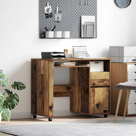 Vidaxl bureau met wielen oud hout bewerkt hout 91 x 50 x 77 cm