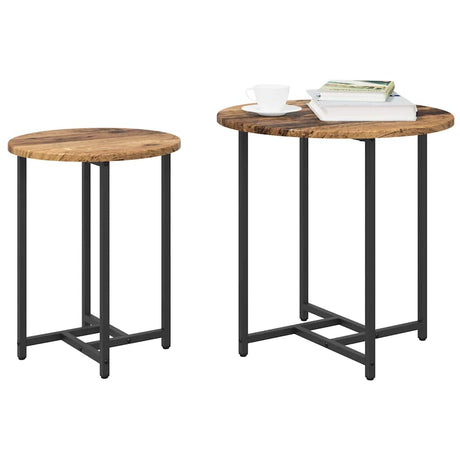 Vidaxl bijzettafelset 2 st oud hout en zwart 50 x 50 x 50 cm