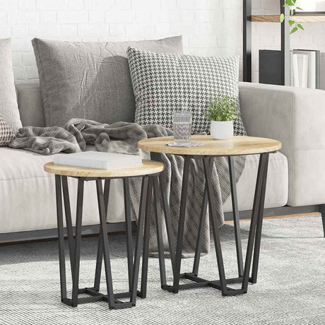 Vidaxl bijzettafelset 2 st sonoma eiken en zwart 50 x 50 x 50,5 cm