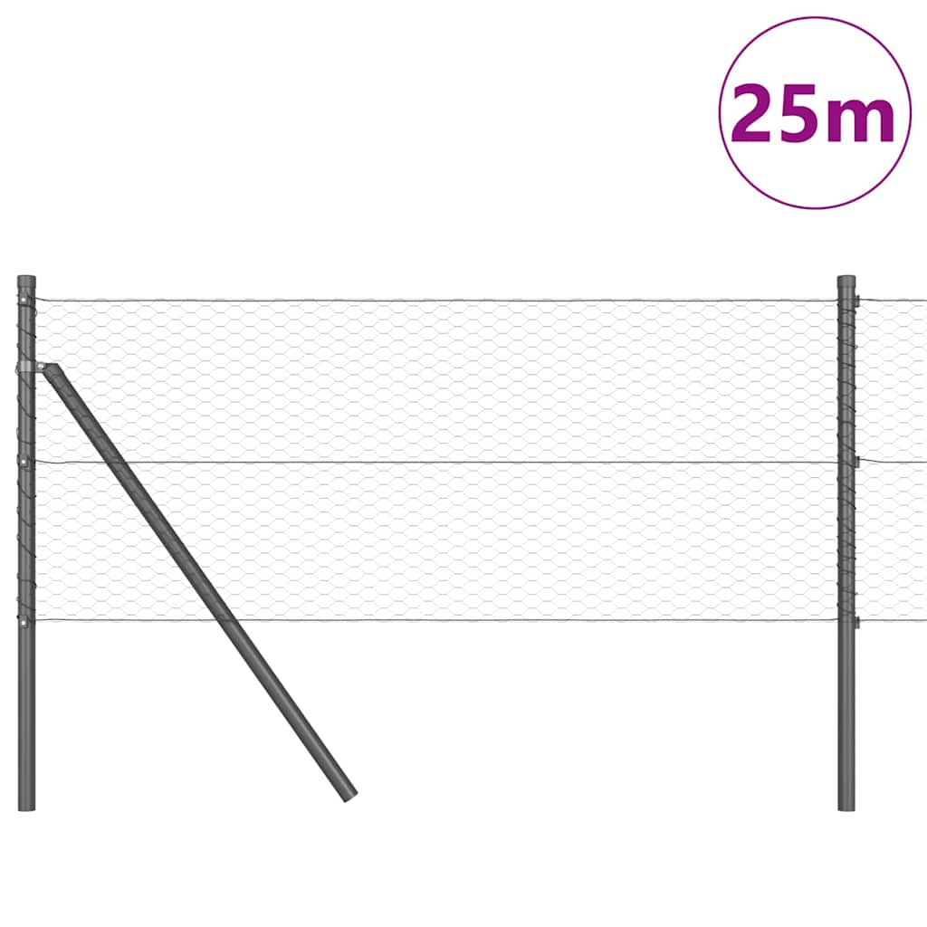 Vidaxl afrasteringspaal grijs 25 x 0,6 m (25 mm gaas) staal en pvc