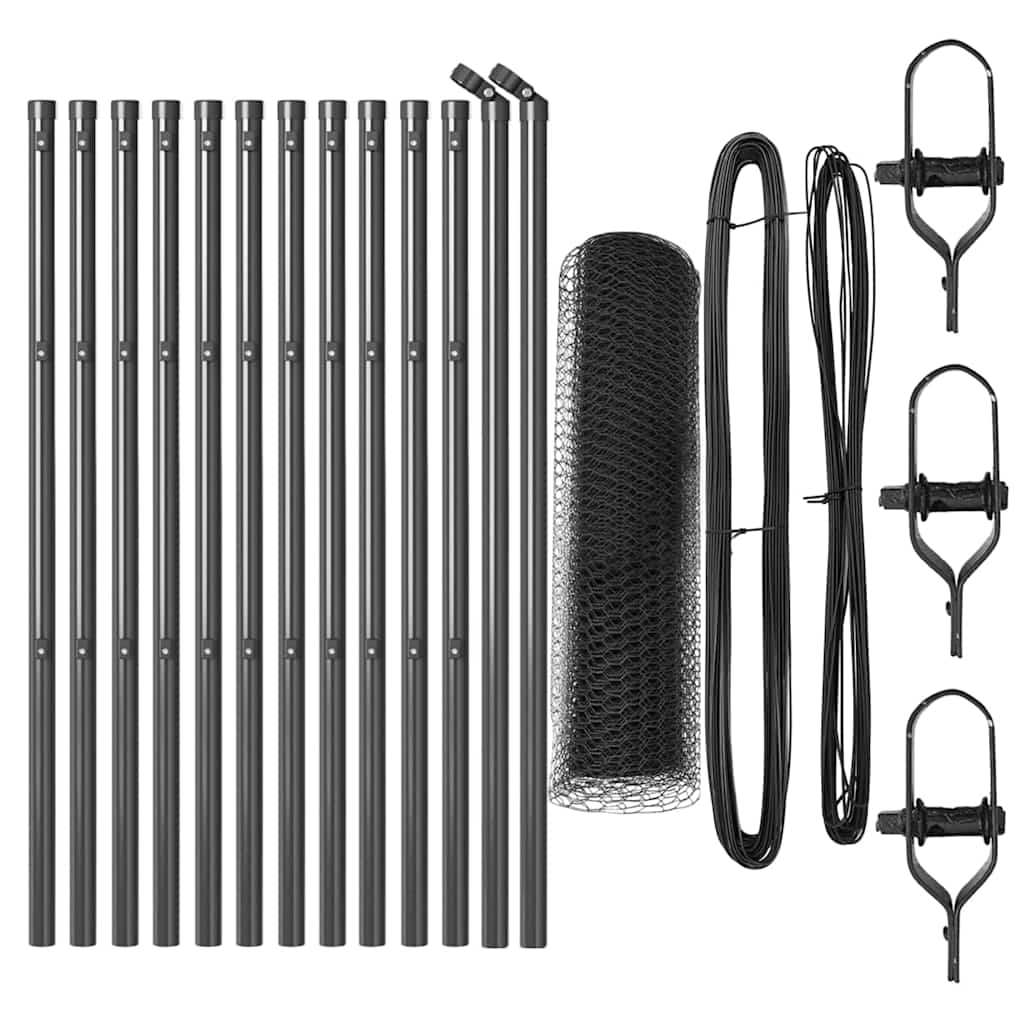 Vidaxl afrasteringspaal grijs 25 x 0,8 m (25 mm gaas) staal en pvc