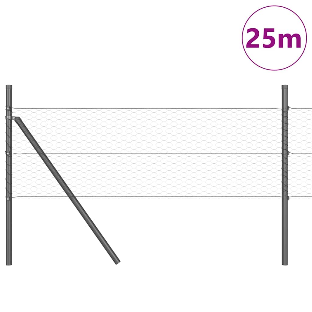 Vidaxl afrasteringspaal grijs 25 x 0,8 m (25 mm gaas) staal en pvc