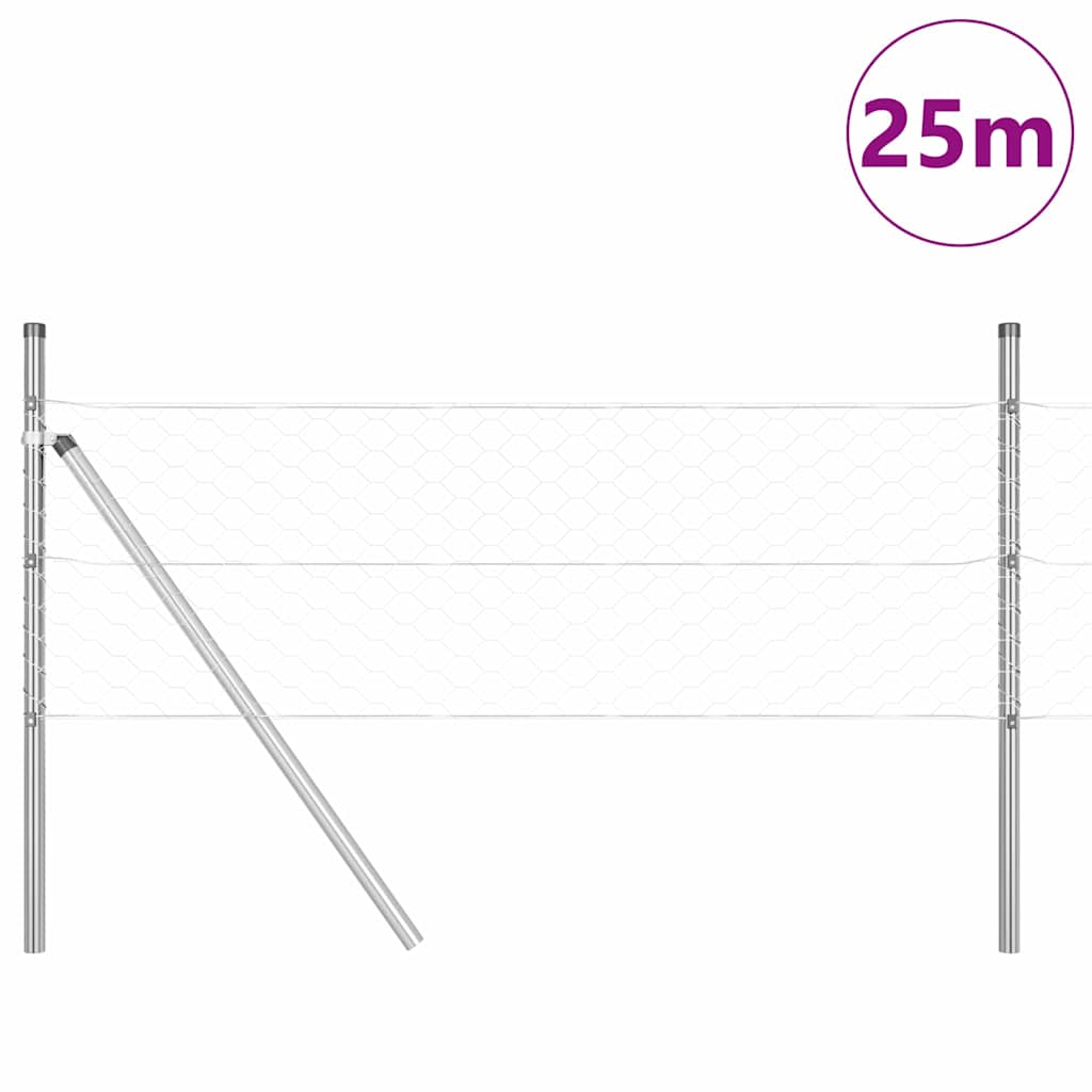 Vidaxl zeshoekig gaashek met grondbevestiging 25 x 0,4 m zilver mesh