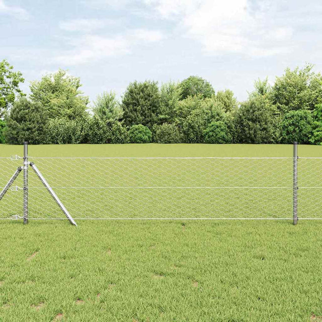 Vidaxl zeshoekig gaashek met grondbevestiging 50 x 0,6 m zilver mesh
