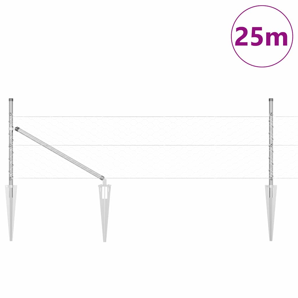 Vidaxl afrasteringspaal zilver 25 x 0,8 m (50 mm gaas) staal