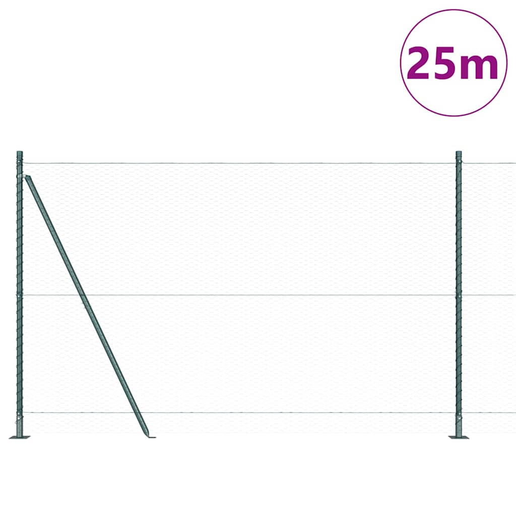 Vidaxl afrasteringspaal groen 25 x 1,4 m (25 mm gaas) staal en pvc
