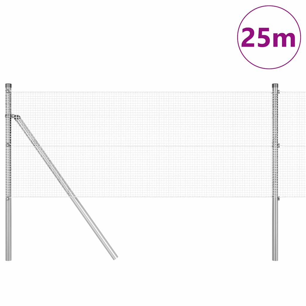 Vidaxl afrasteringspaal zilver 25 x 0,5 m (12 x 12 mm gaas) staal
