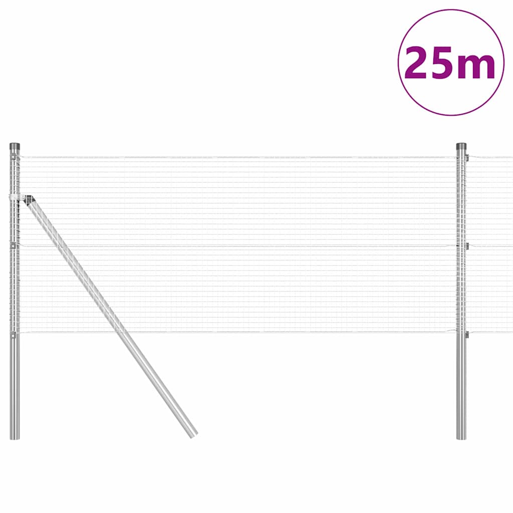 Vidaxl afrasteringspaal zilver 25 x 0,8 m (16 x 16 mm heknet) staal