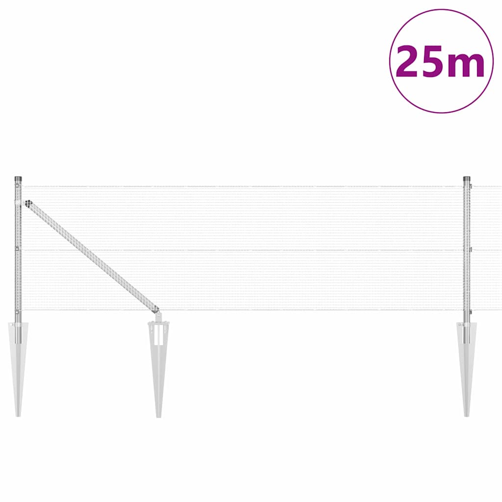 Vidaxl afrasteringspaal zilver 25 x 0,5 m (12 x 12 mm gaas) staal