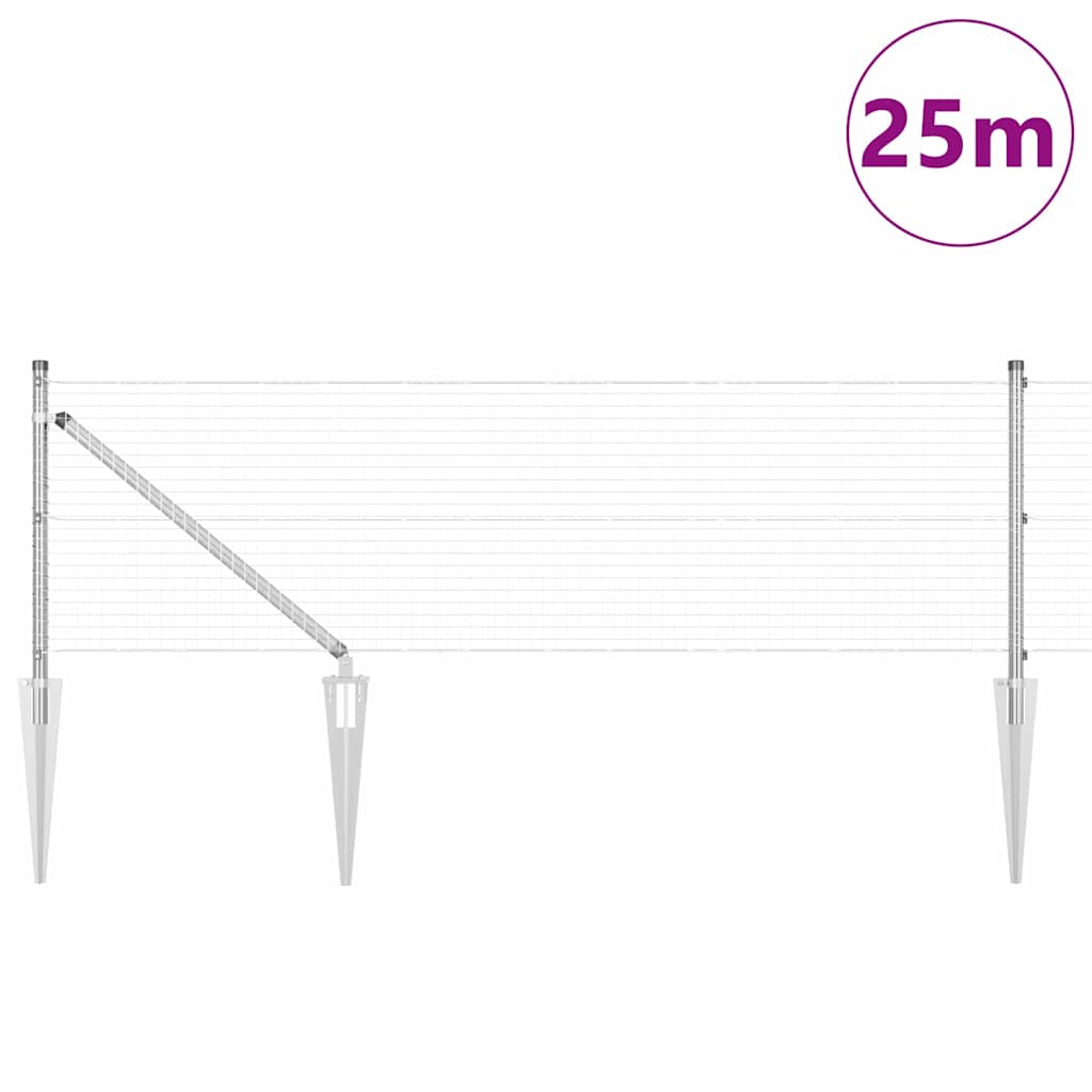 Vidaxl afrasteringspaal zilver 25 x 0,5 m (25 x 25 mm gaas) staal